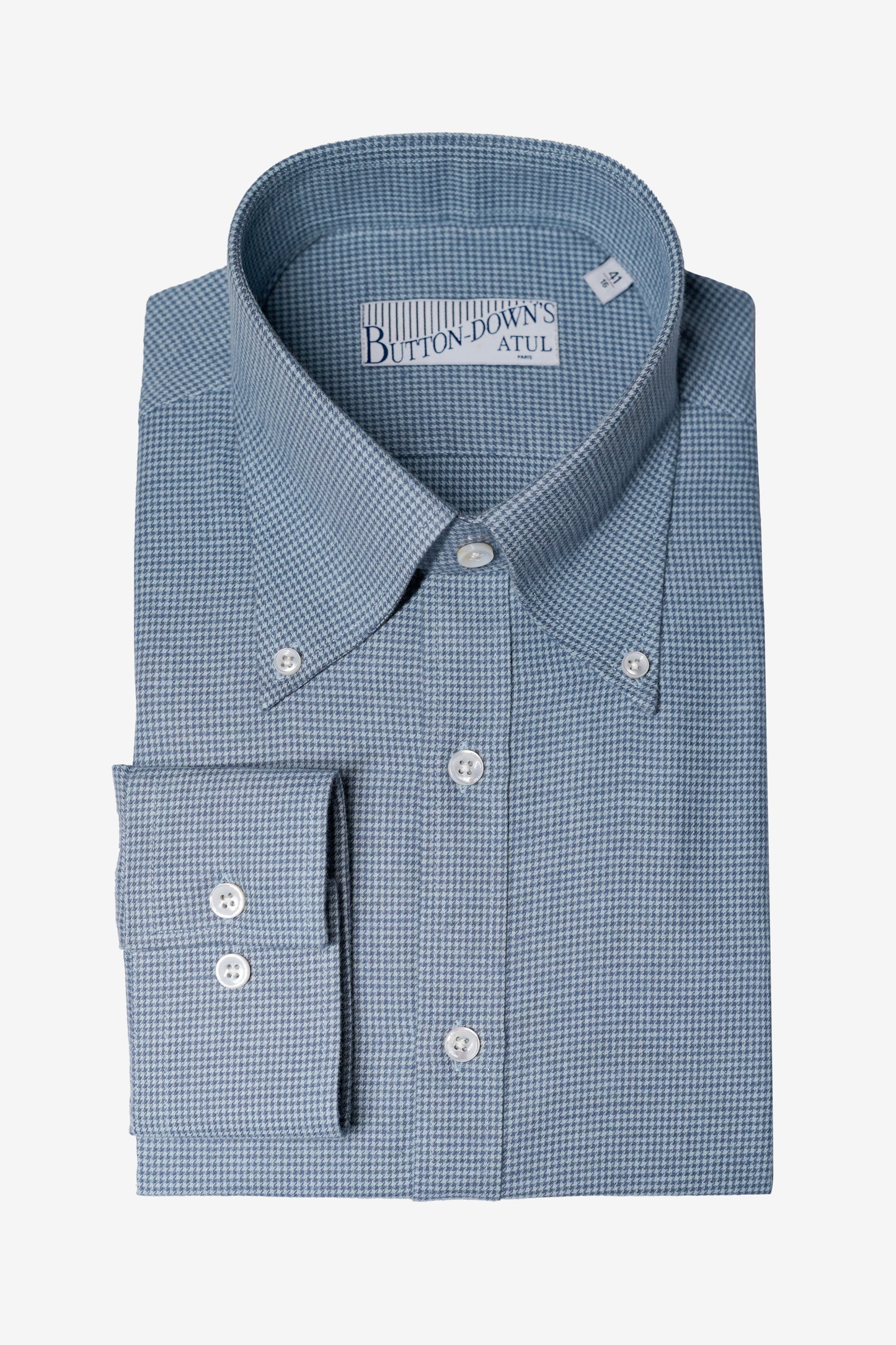 LA CHEMISE PIED-DE-POULE BLEUE – LE BUTTON-DOWN D’ATUL