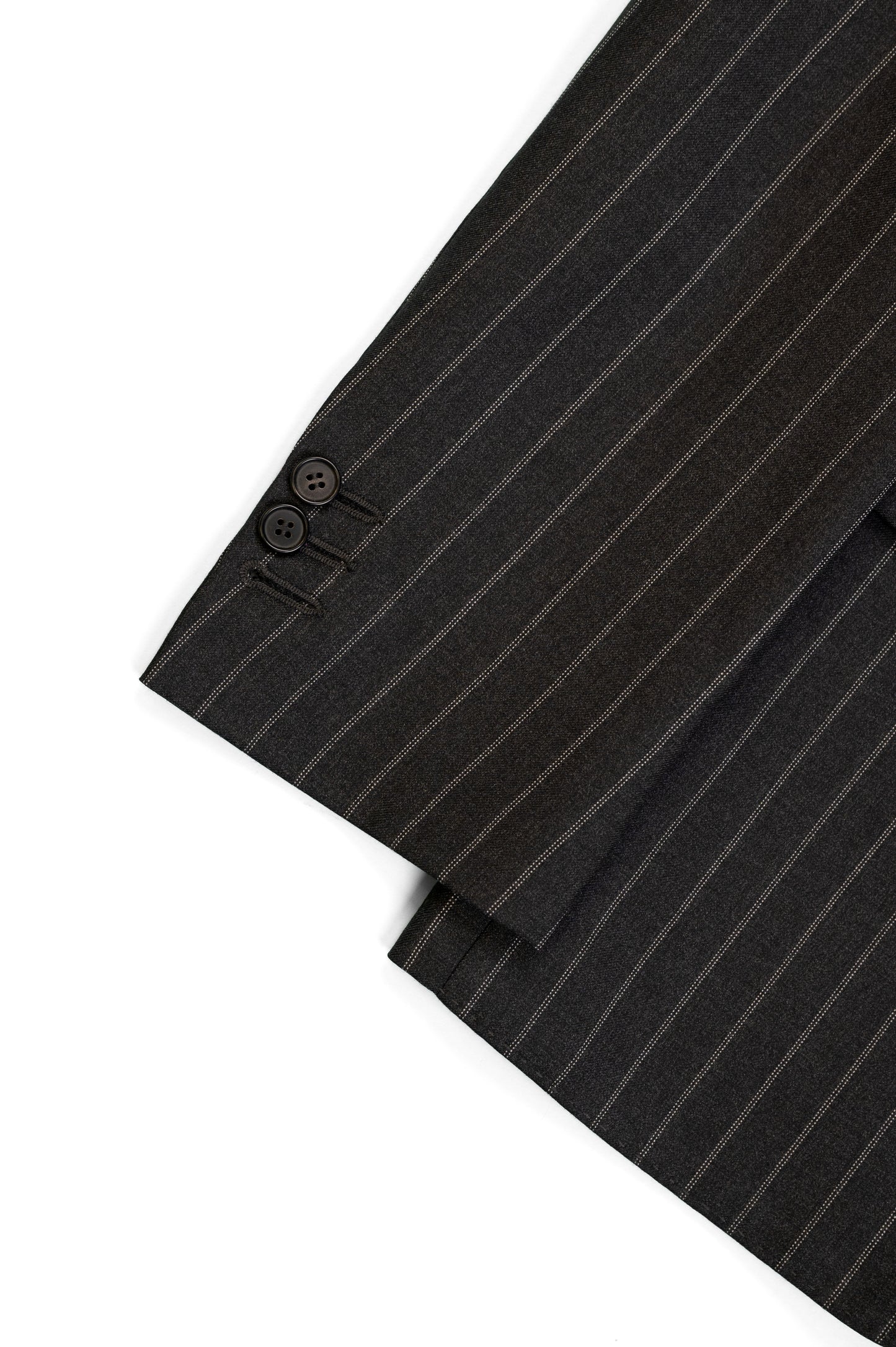 COSTUME DROIT EN LAINE SUPER 110’S - GRIS ANTHRACITE À RAYURES BLANCHES