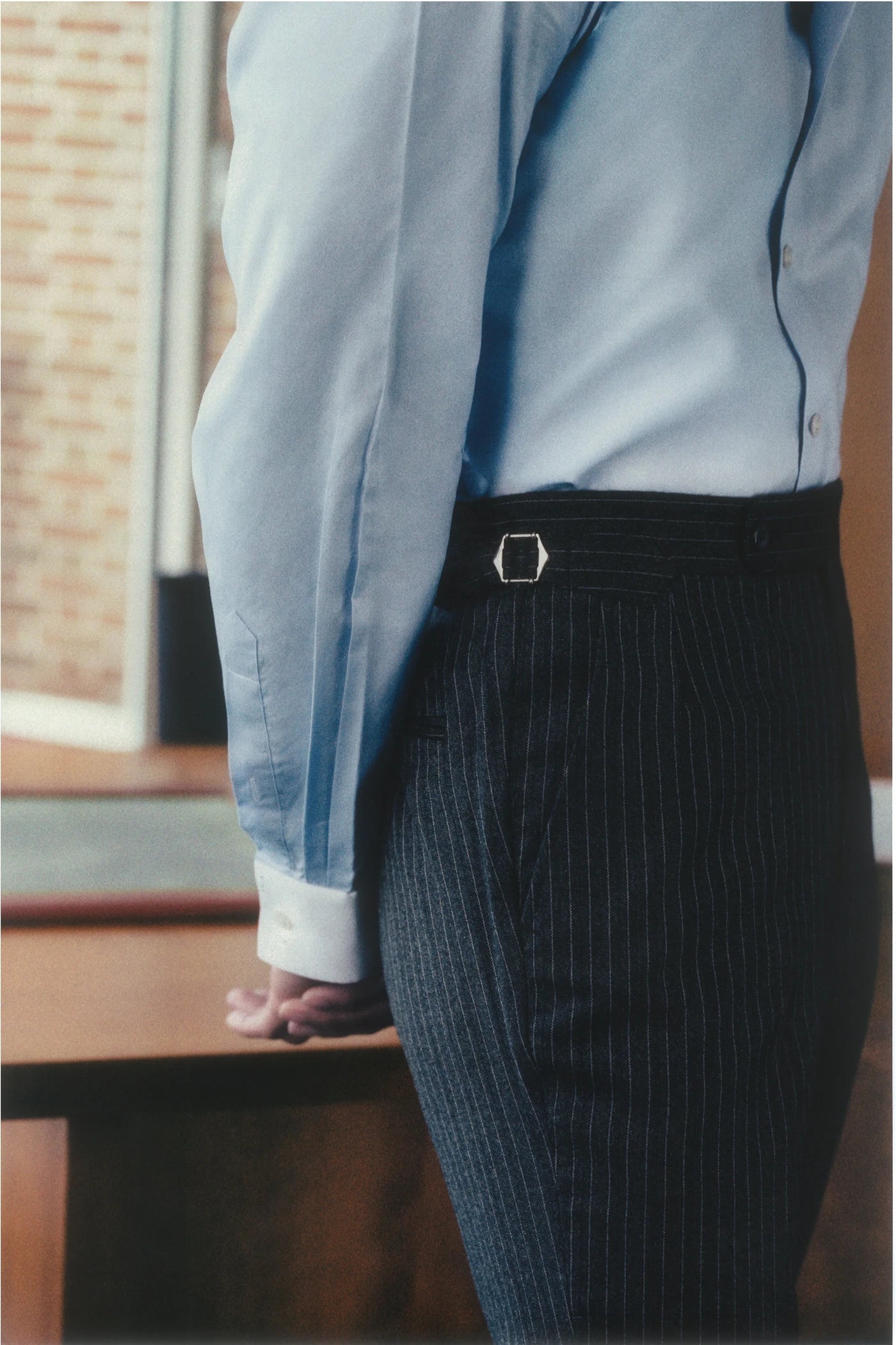 COSTUME DROIT EN LAINE — GRIS ANTHRACITE À RAYURES VINTAGE