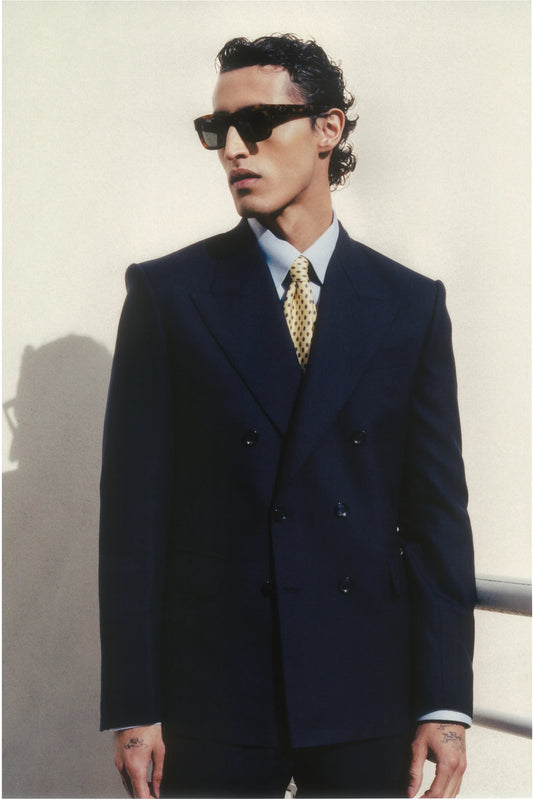LE VESTE CROISÉ EN LAINE FRESCO - BLEU MARINE