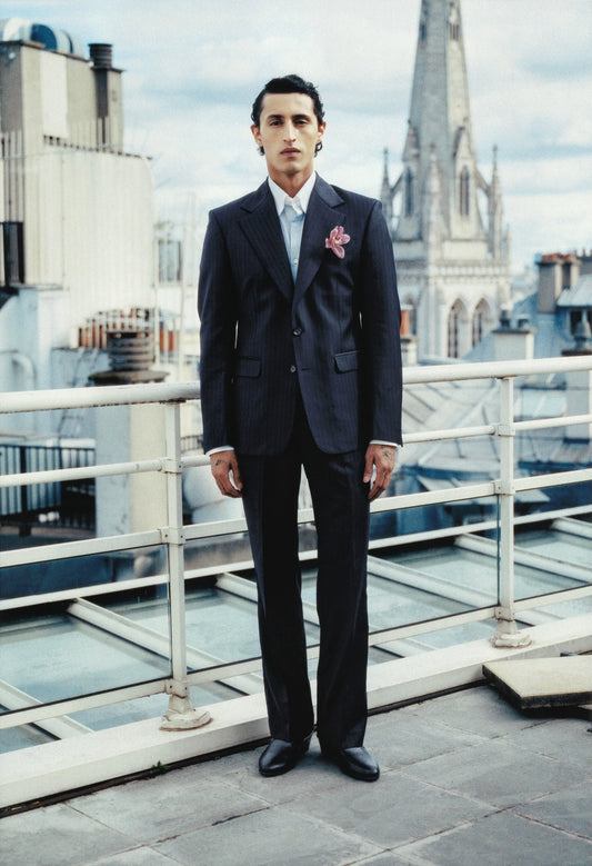THE SINGLE-BREASTED SUIT IN SUPER 120’S FOUR-SEASON WOOL - NAVY PINSTRIPES