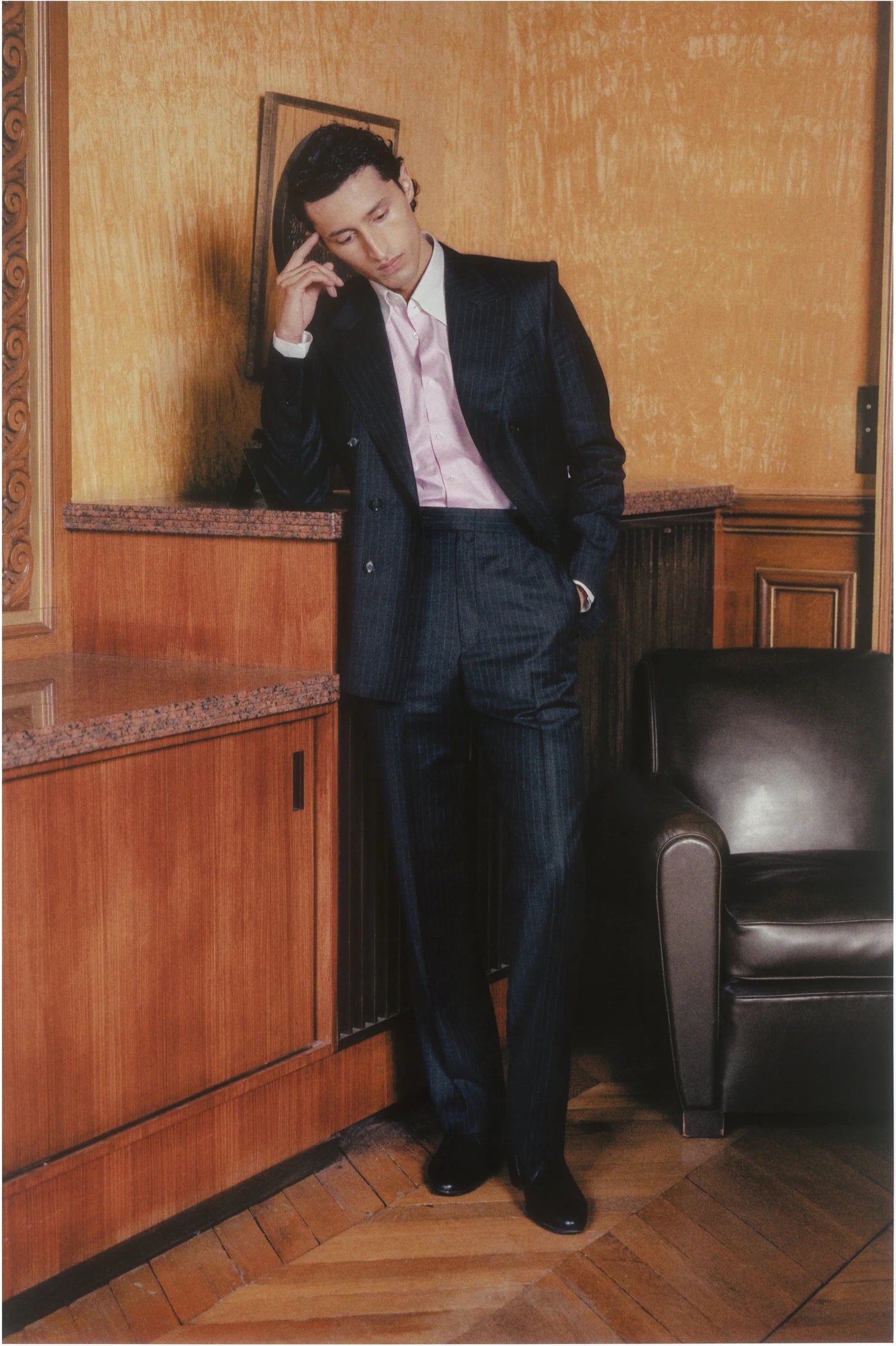 THE DOUBLE-BREASTED SUIT IN SUPER 120’S FOUR-SEASON WOOL - DARK GREY PINSTRIPES