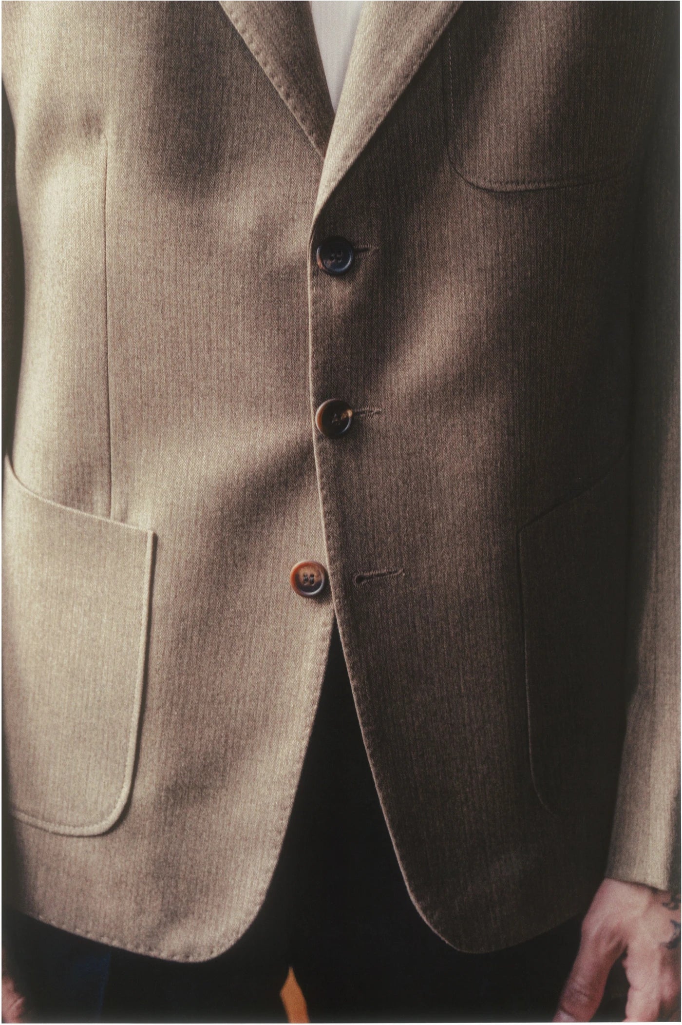 THE SINGLE-BREASTED JACKET IN COTTON & WOOL - LIGHT BROWN HERRINGBONE