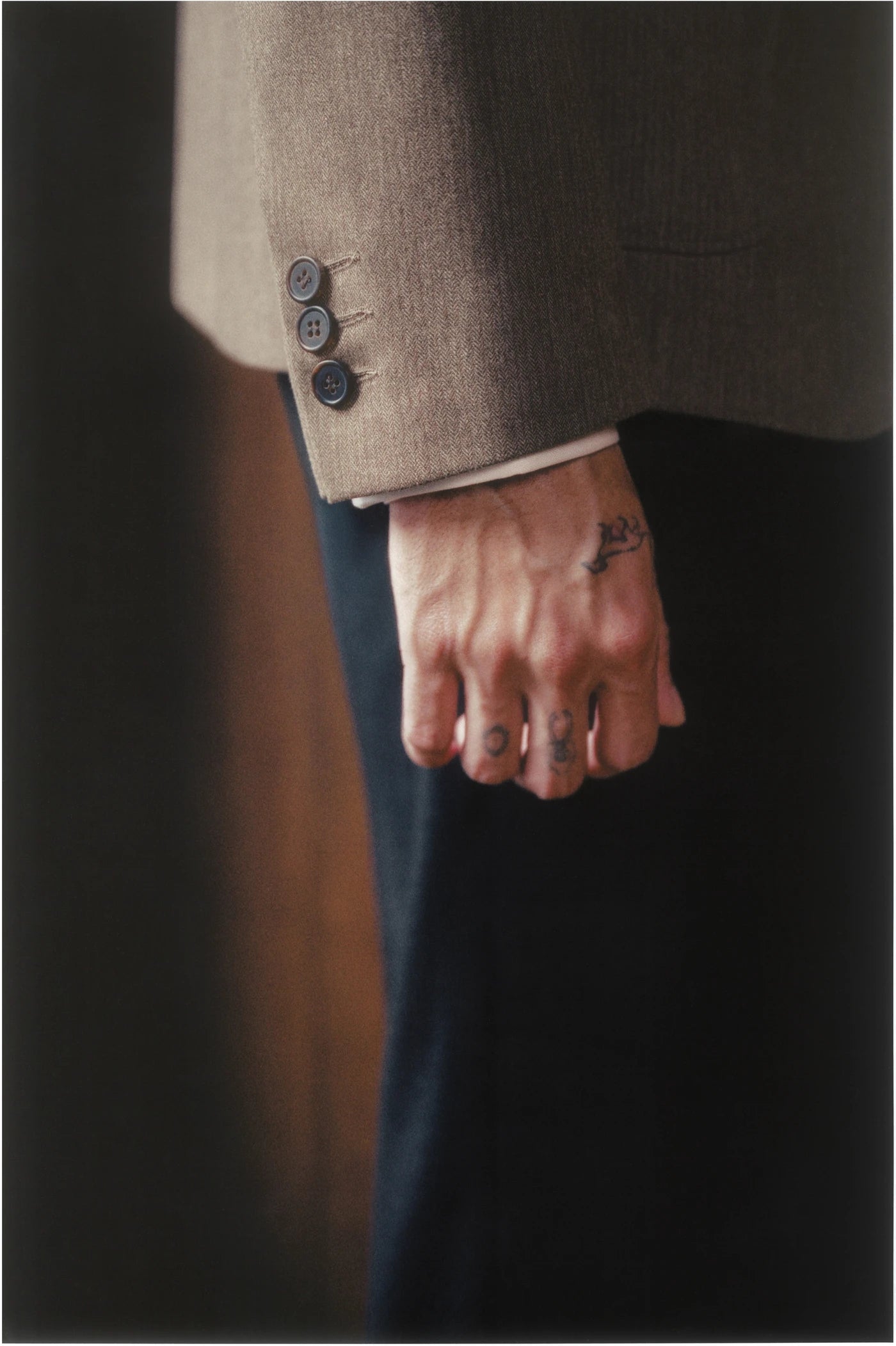 THE SINGLE-BREASTED JACKET IN COTTON & WOOL - LIGHT BROWN HERRINGBONE