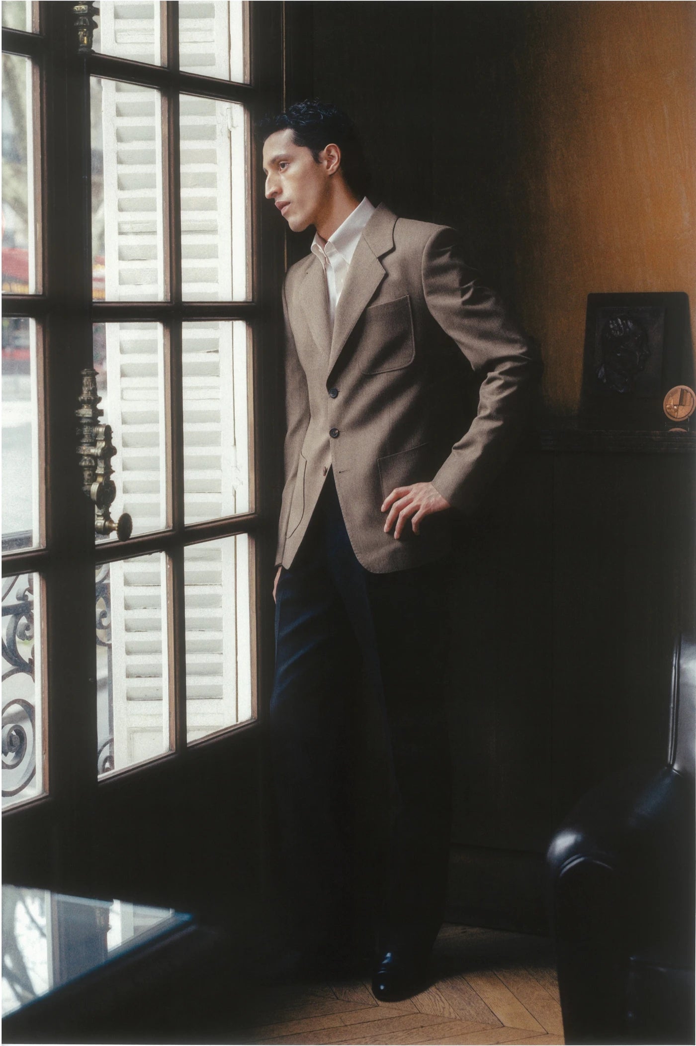 THE SINGLE-BREASTED JACKET IN COTTON & WOOL - LIGHT BROWN HERRINGBONE