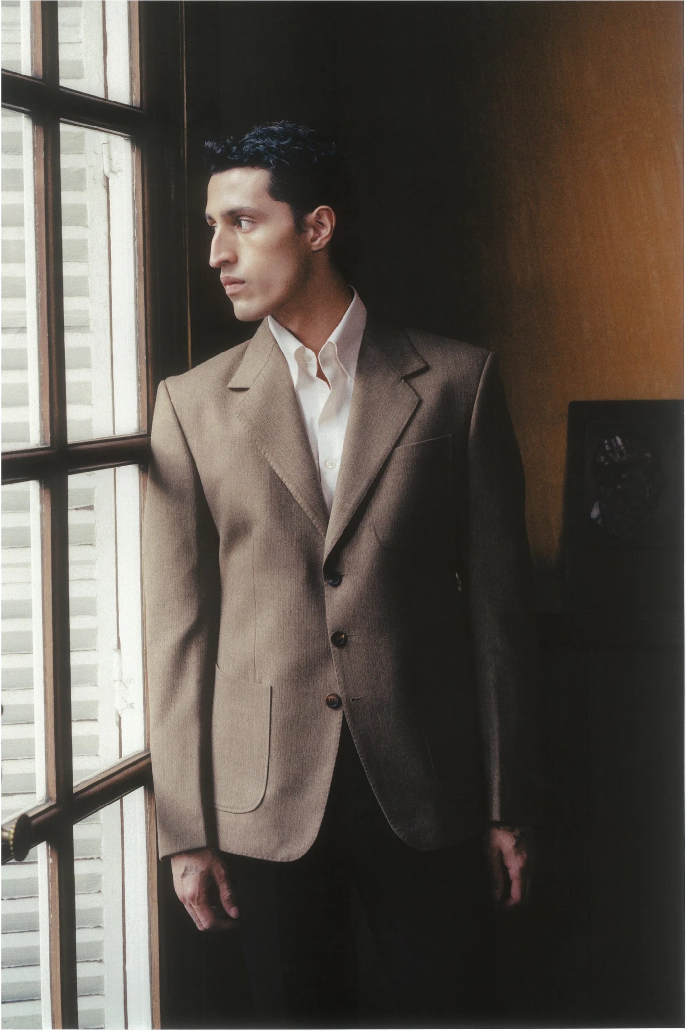 THE SINGLE-BREASTED JACKET IN COTTON & WOOL - LIGHT BROWN HERRINGBONE