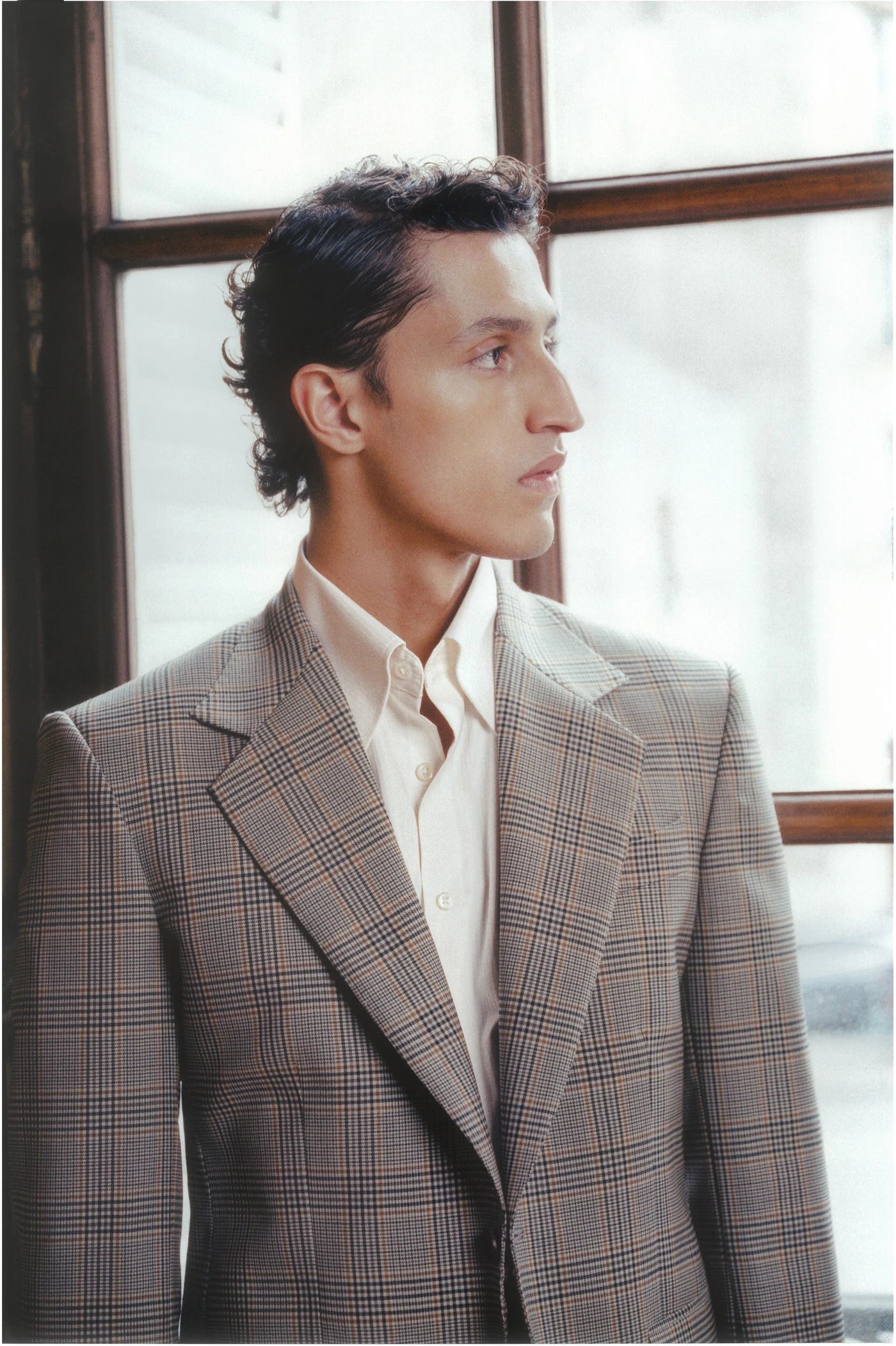 THE SINGLE-BREASTED JACKET IN WOOL - LIGHT BROWN PRINCE DE GALLES