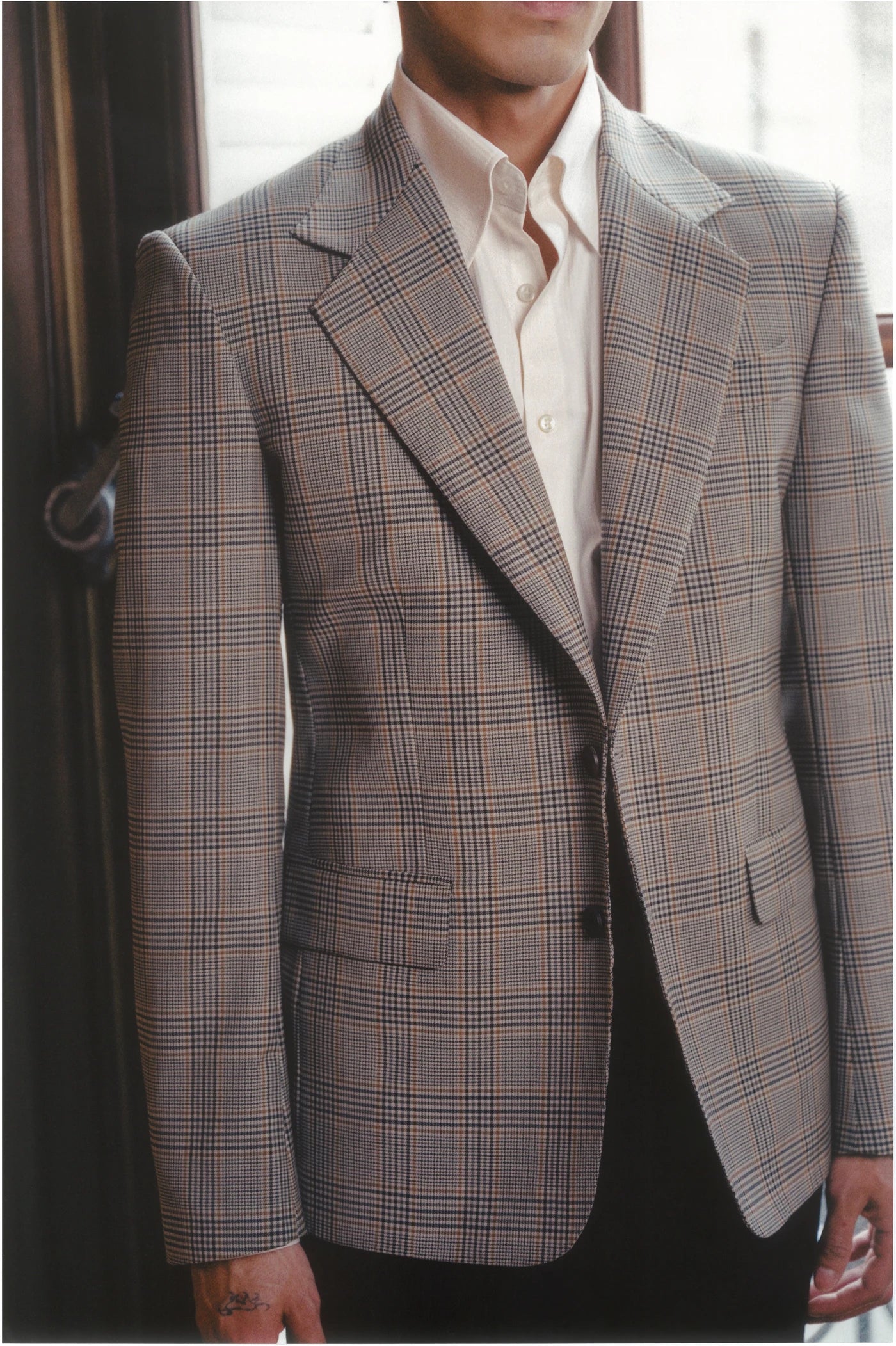 THE SINGLE-BREASTED JACKET IN WOOL - LIGHT BROWN PRINCE DE GALLES