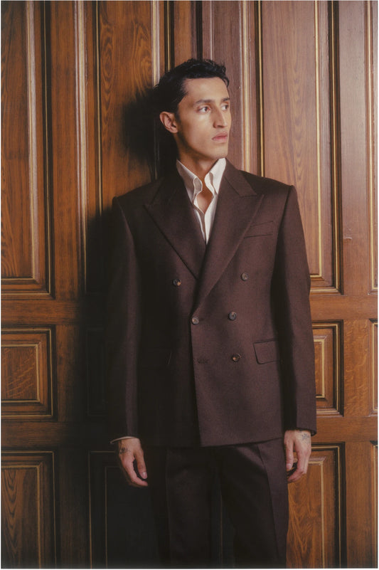 LE COSTUME CROISÉ EN LAINE & CACHEMIRE — MARRON CHOCOLAT