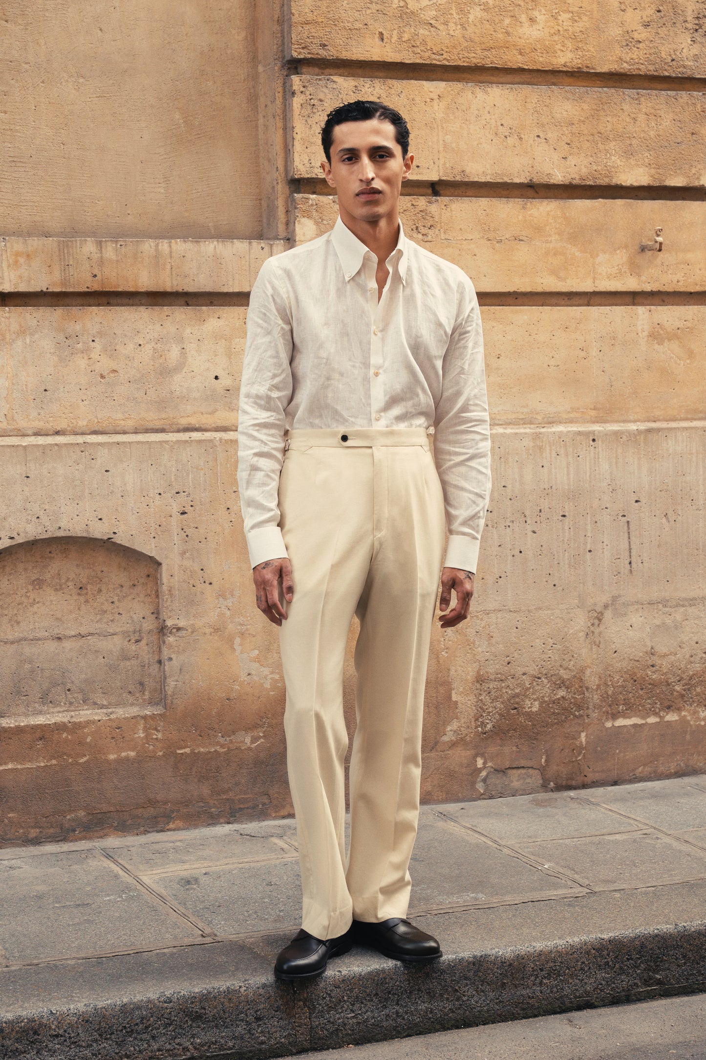 THE STRAIGHT CUT TROUSERS IN TROPICAL WOOL - IVORY