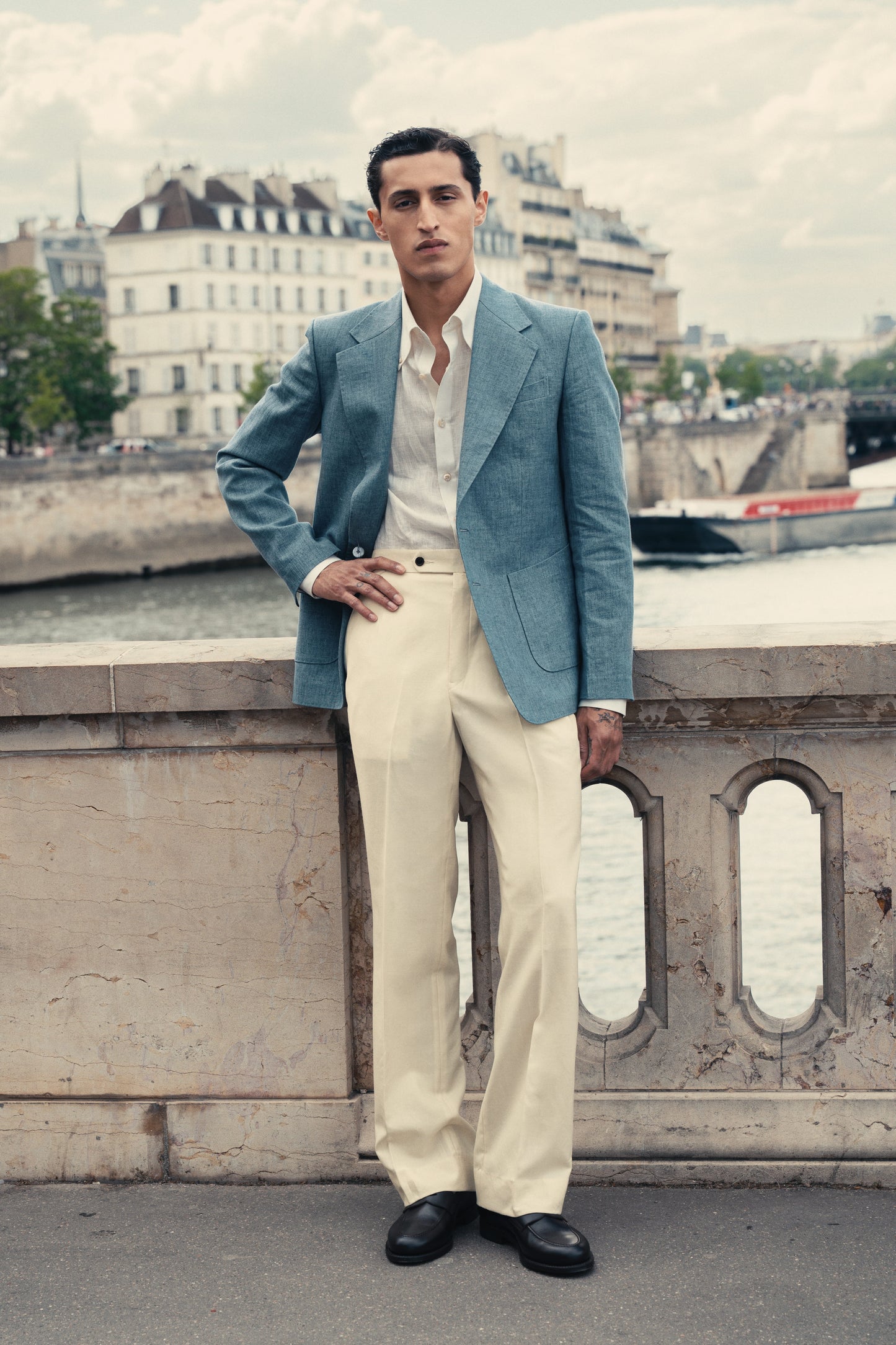 THE SINGLE-BREASTED JACKET IN LINEN - SKY BLUE