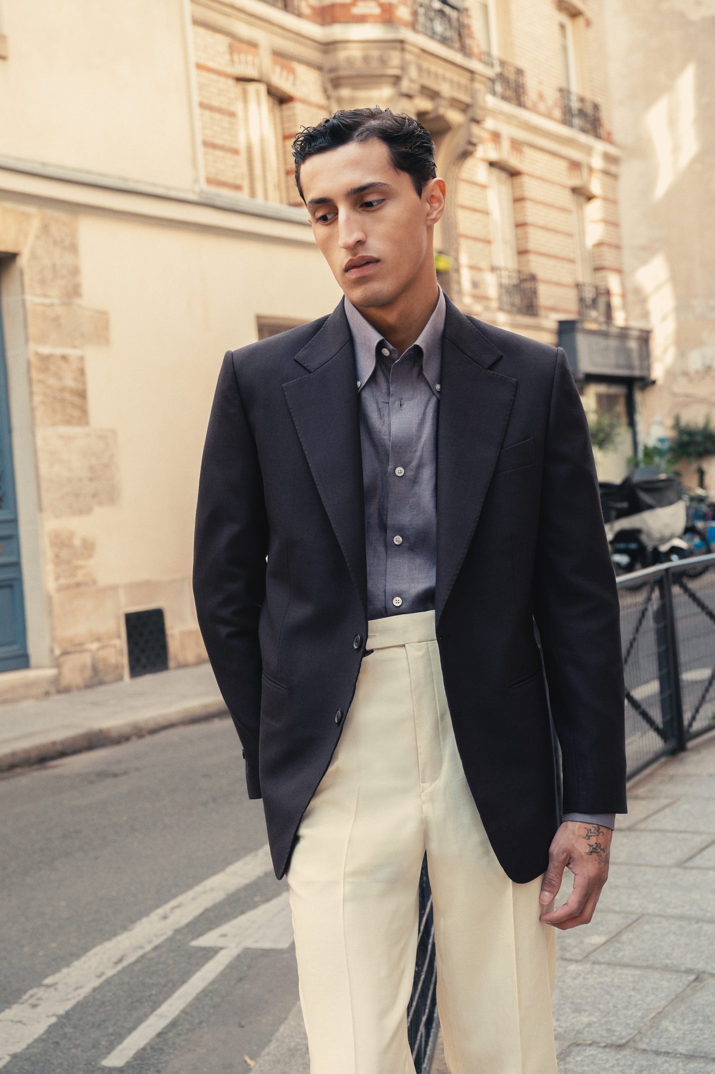 THE SINGLE-BREASTED JACKET IN FRESCO - NAVY BLUE