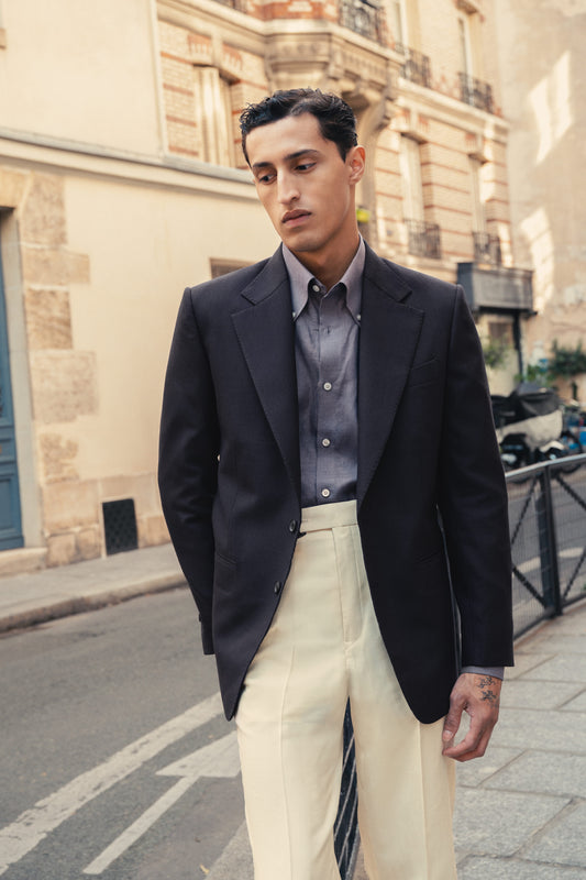 THE SINGLE-BREASTED JACKET IN FRESCO - NAVY BLUE