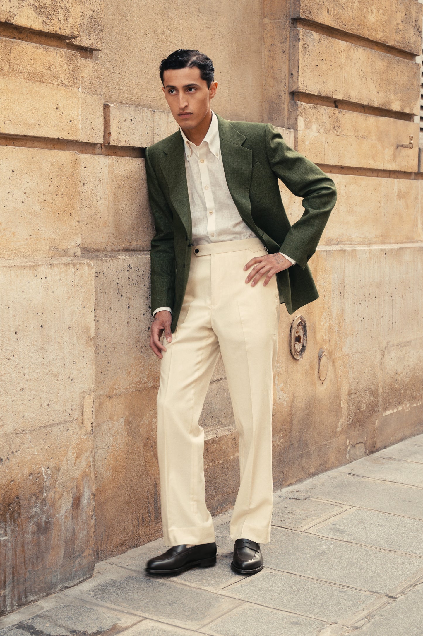 THE SINGLE-BREASTED JACKET IN LINEN - LODEN GREEN
