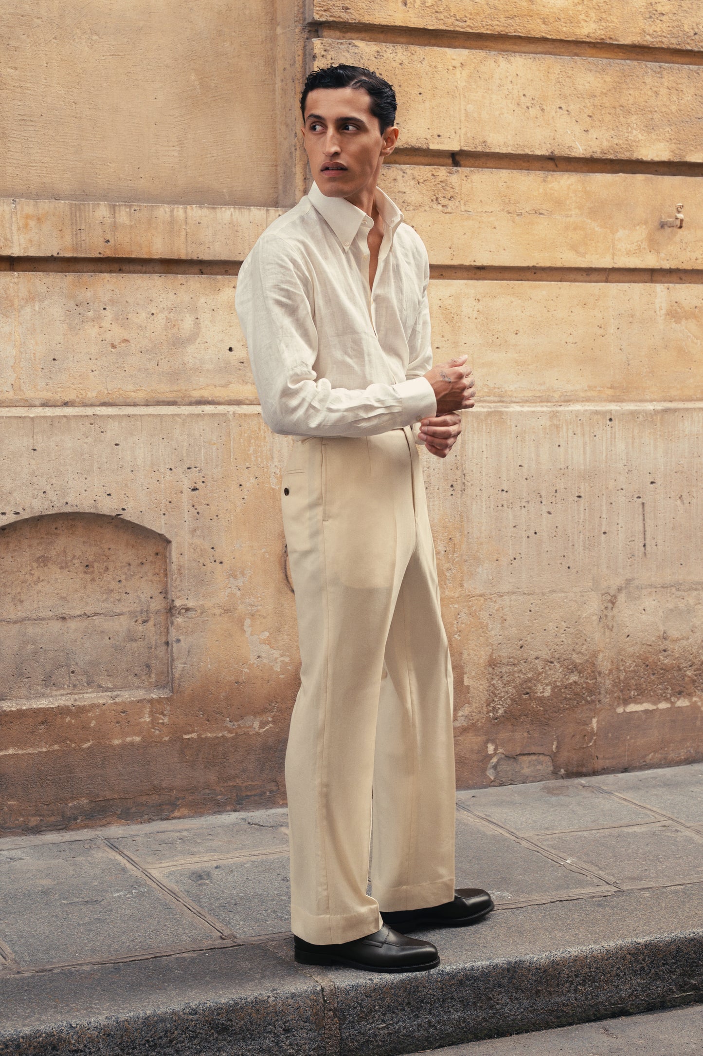 THE STRAIGHT CUT TROUSERS IN TROPICAL WOOL - IVORY