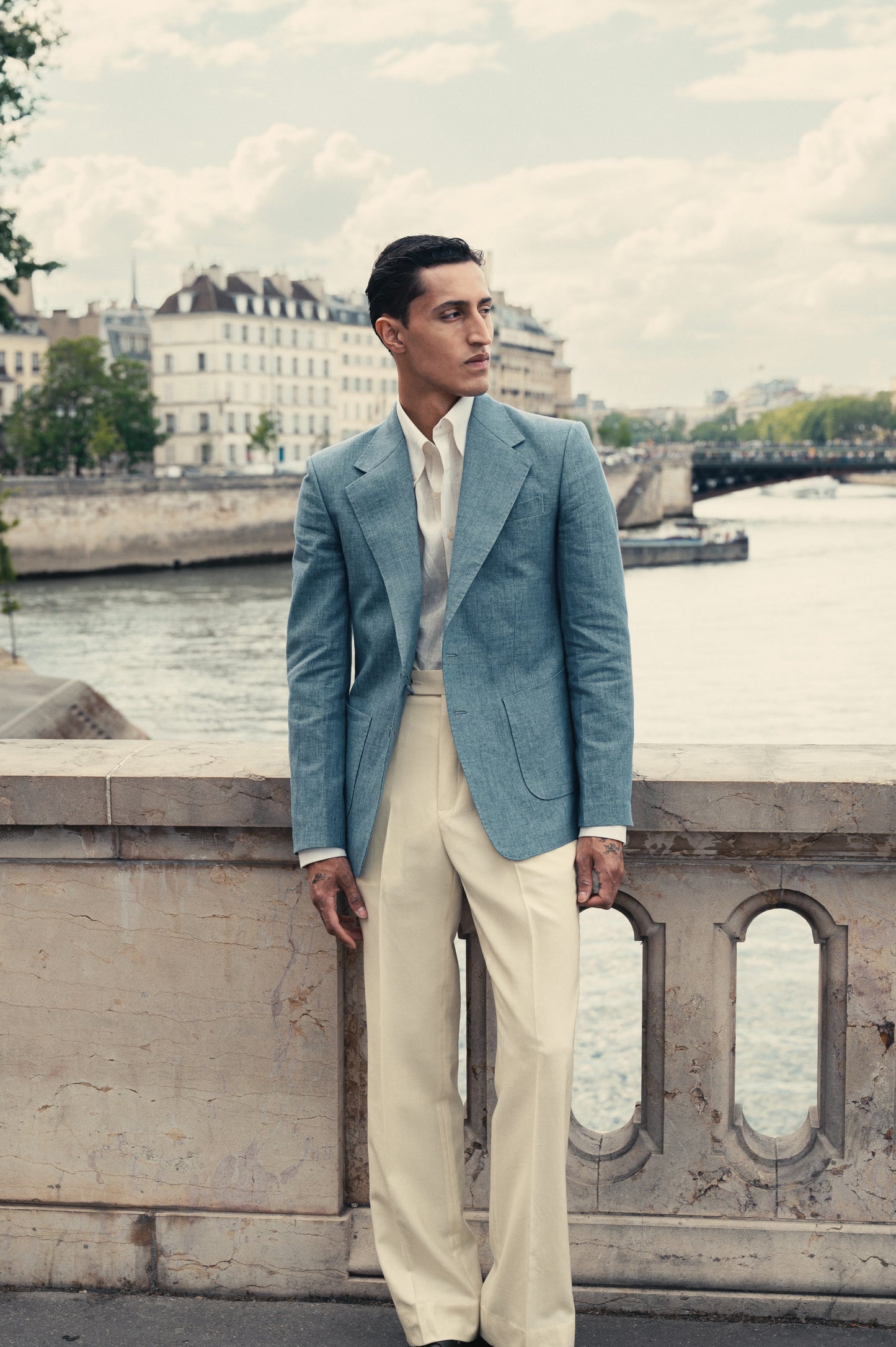 THE SINGLE-BREASTED JACKET IN LINEN - SKY BLUE