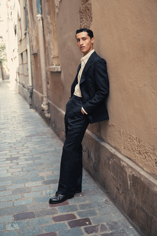 THE SINGLE-BREASTED JACKET IN LINEN - NAVY BLUE