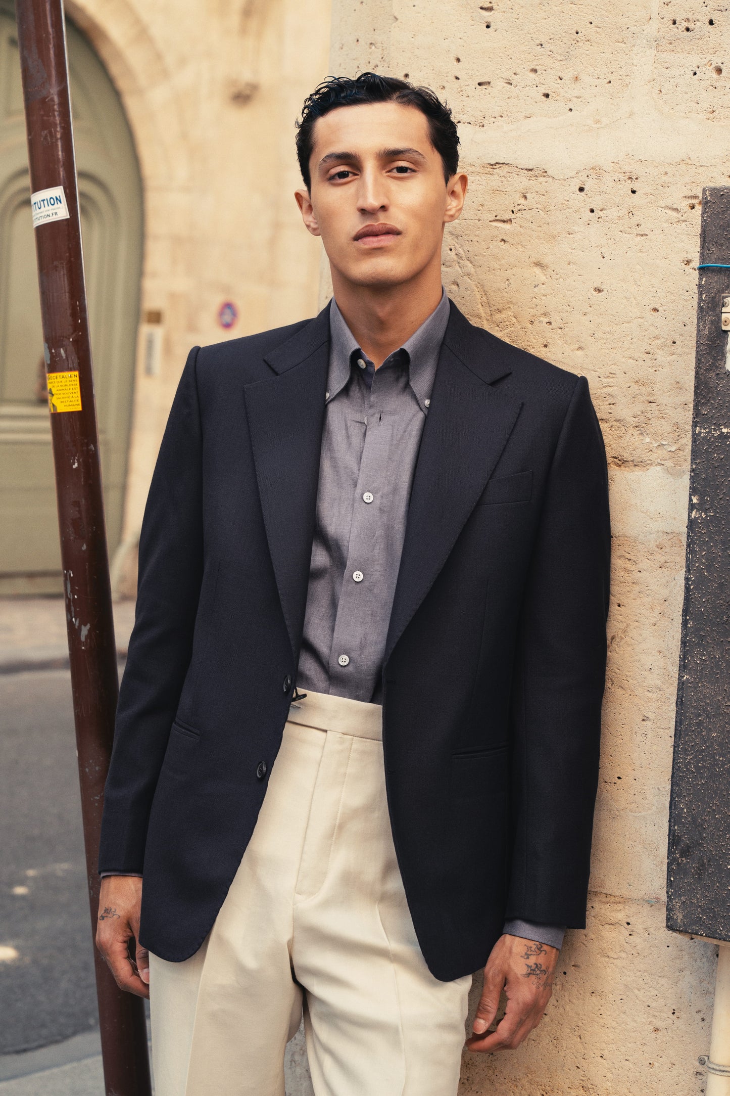 THE SINGLE-BREASTED JACKET IN FRESCO - NAVY BLUE