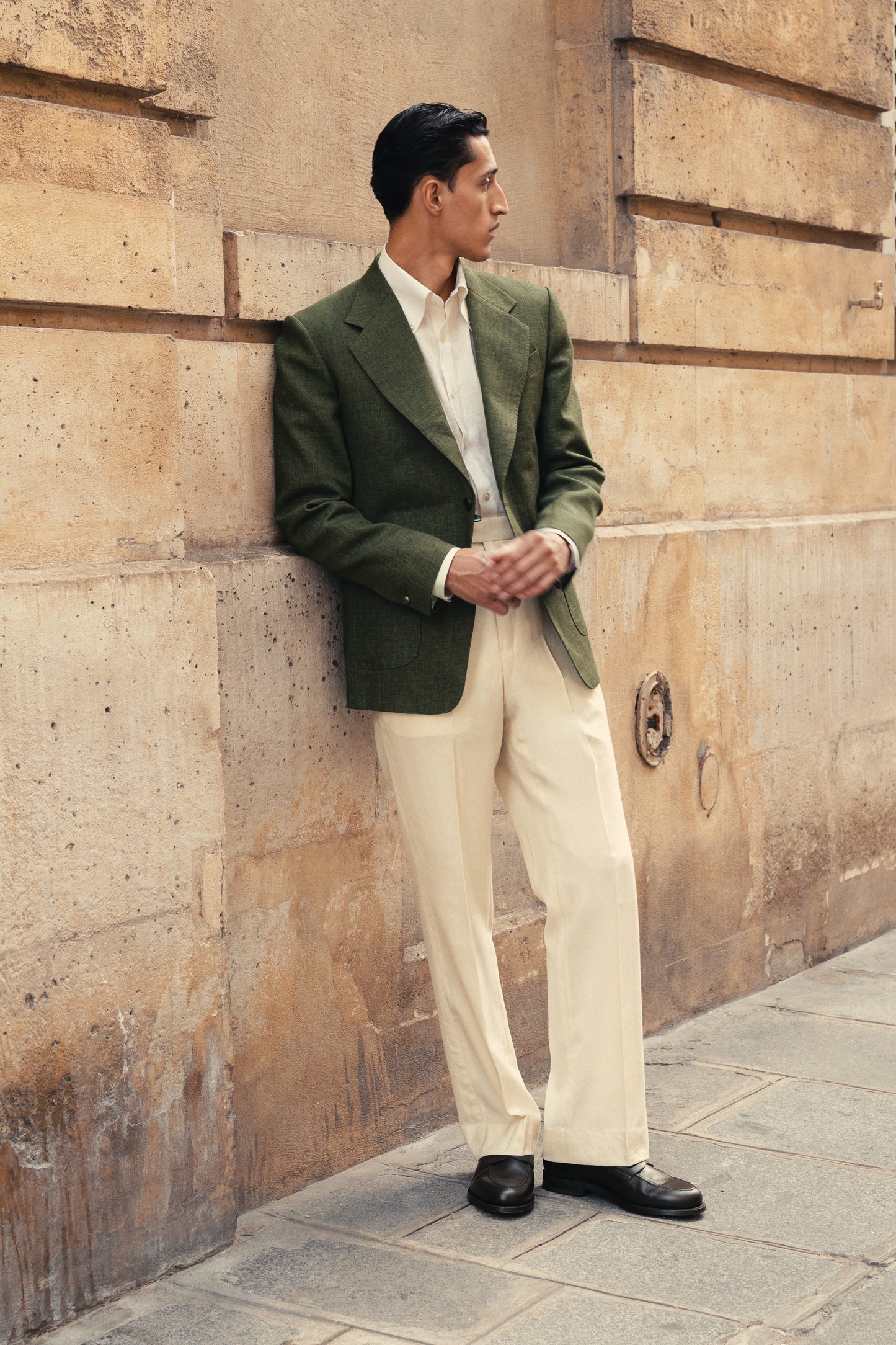 THE SINGLE-BREASTED JACKET IN LINEN - LODEN GREEN