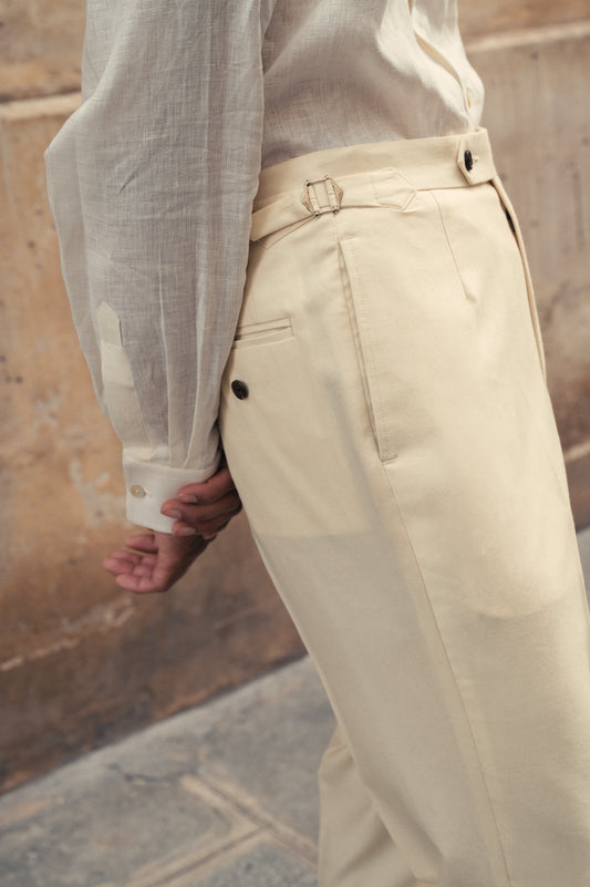 THE STRAIGHT CUT TROUSERS IN TROPICAL WOOL - IVORY