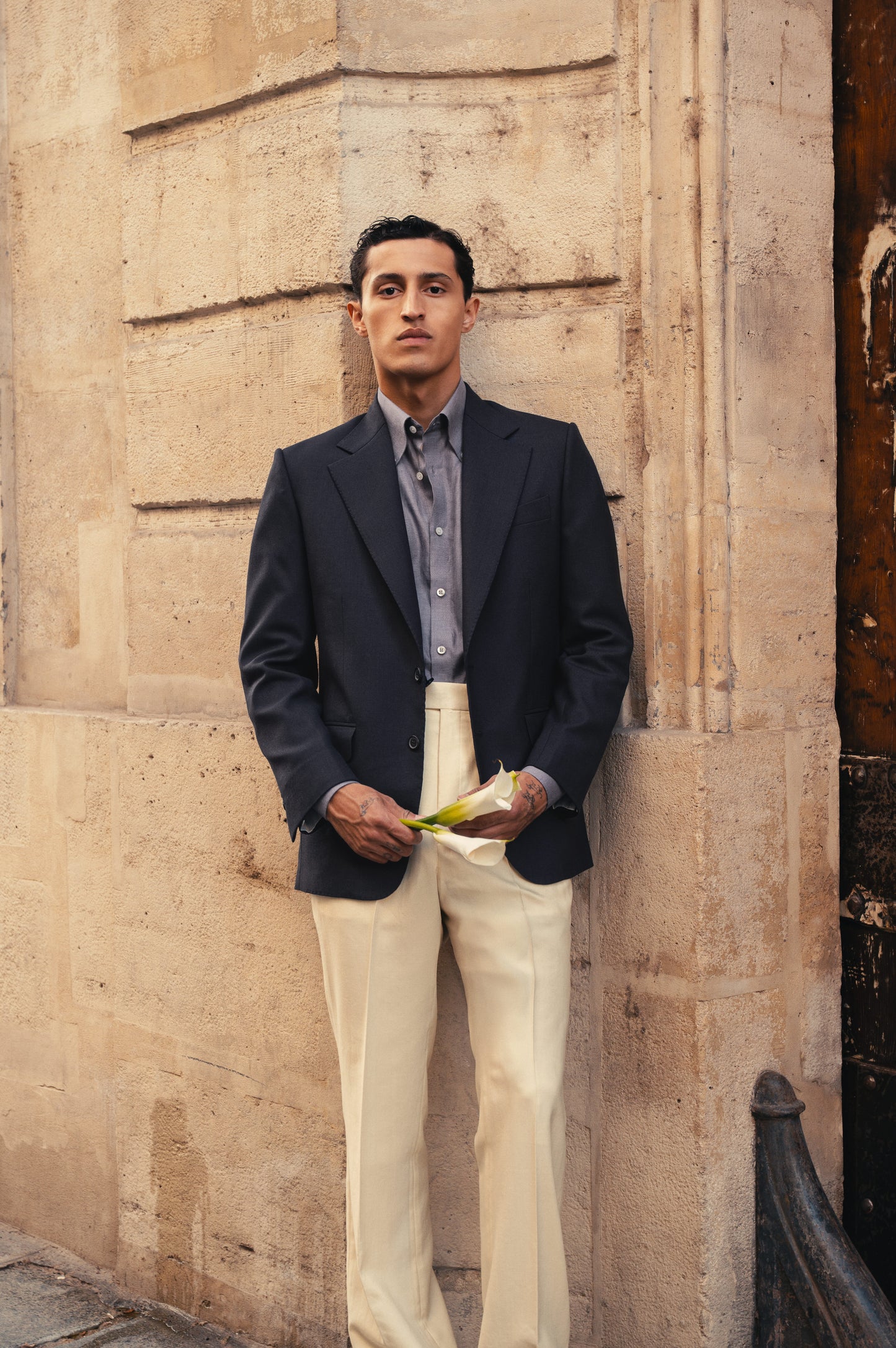 THE SINGLE-BREASTED JACKET IN FRESCO - NAVY BLUE