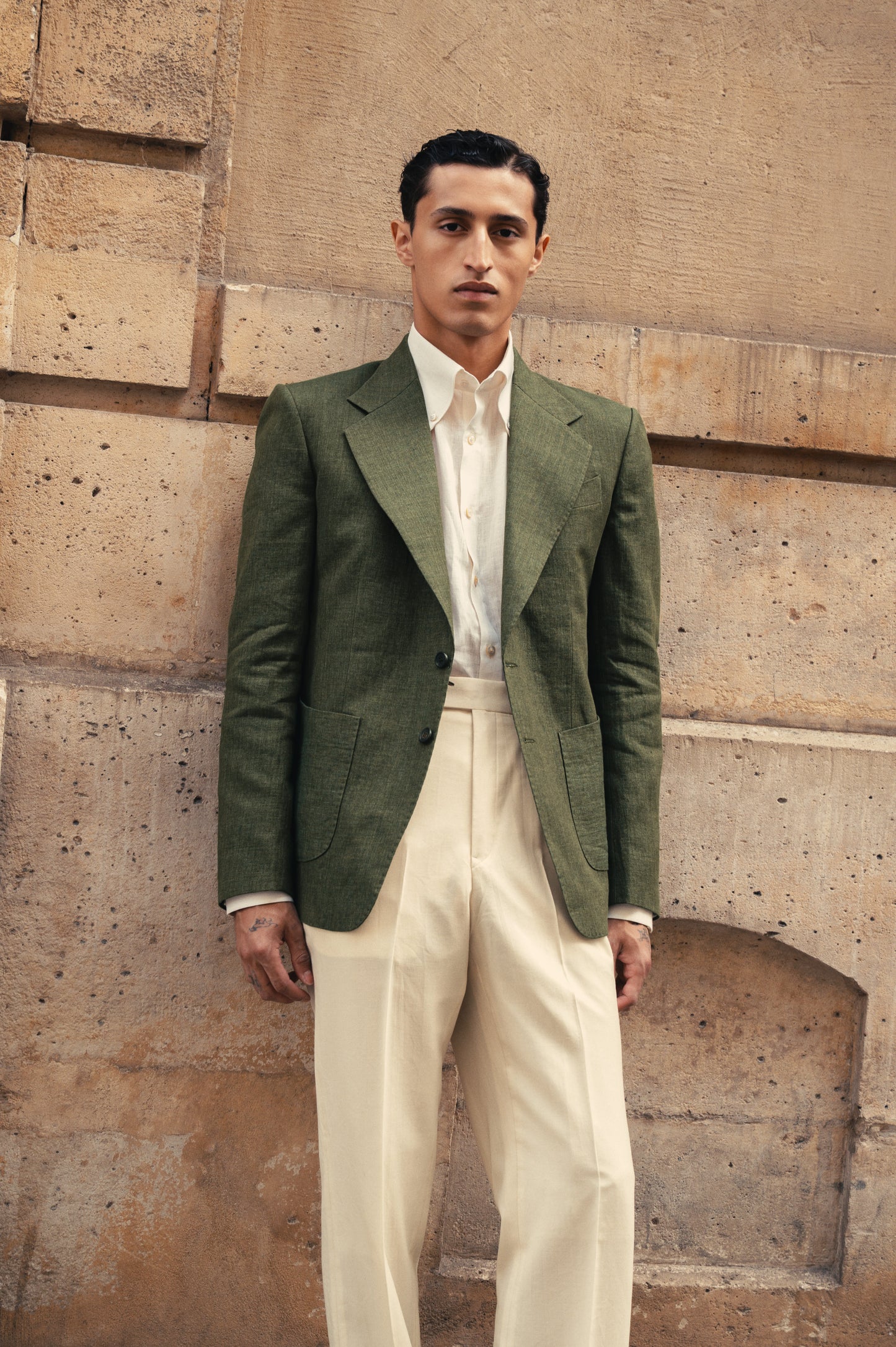 THE SINGLE-BREASTED JACKET IN LINEN - LODEN GREEN