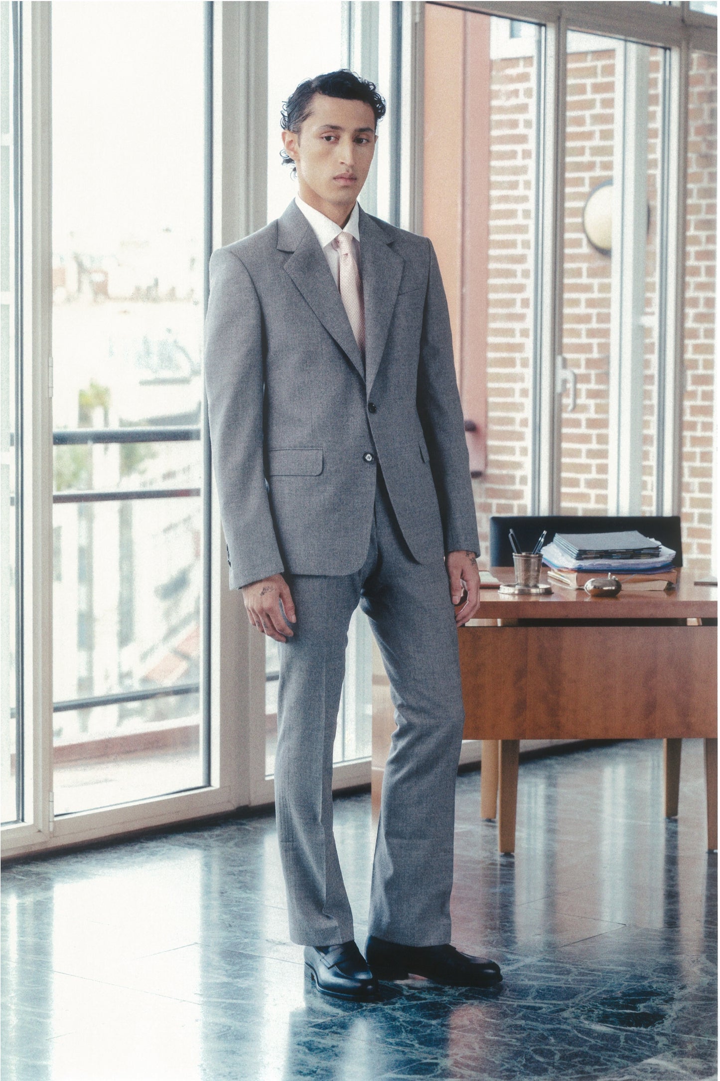 LE COSTUME DROIT EN LAINE ET CACHEMIRE - GRIS CLAIR