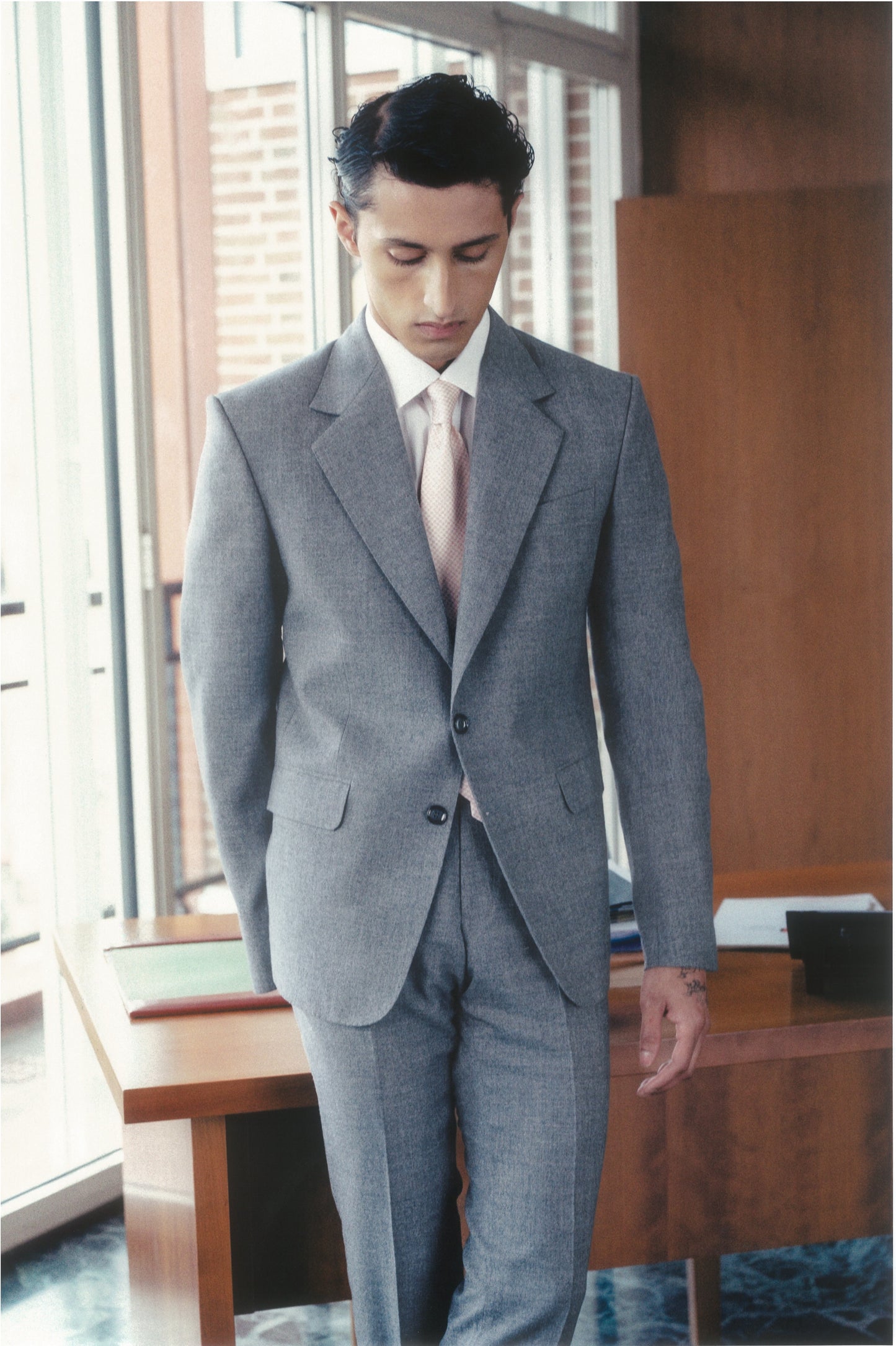 LE COSTUME DROIT EN LAINE ET CACHEMIRE - GRIS CLAIR