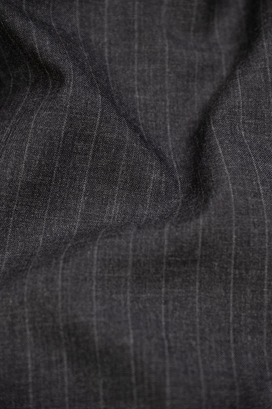 THE DOUBLE BREASTED SUIT IN WOOL  - DARK GREY WITH VINTAGE CHALK STRIPES